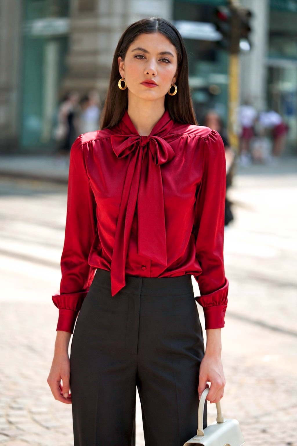 Lena Silk Bow Blouse