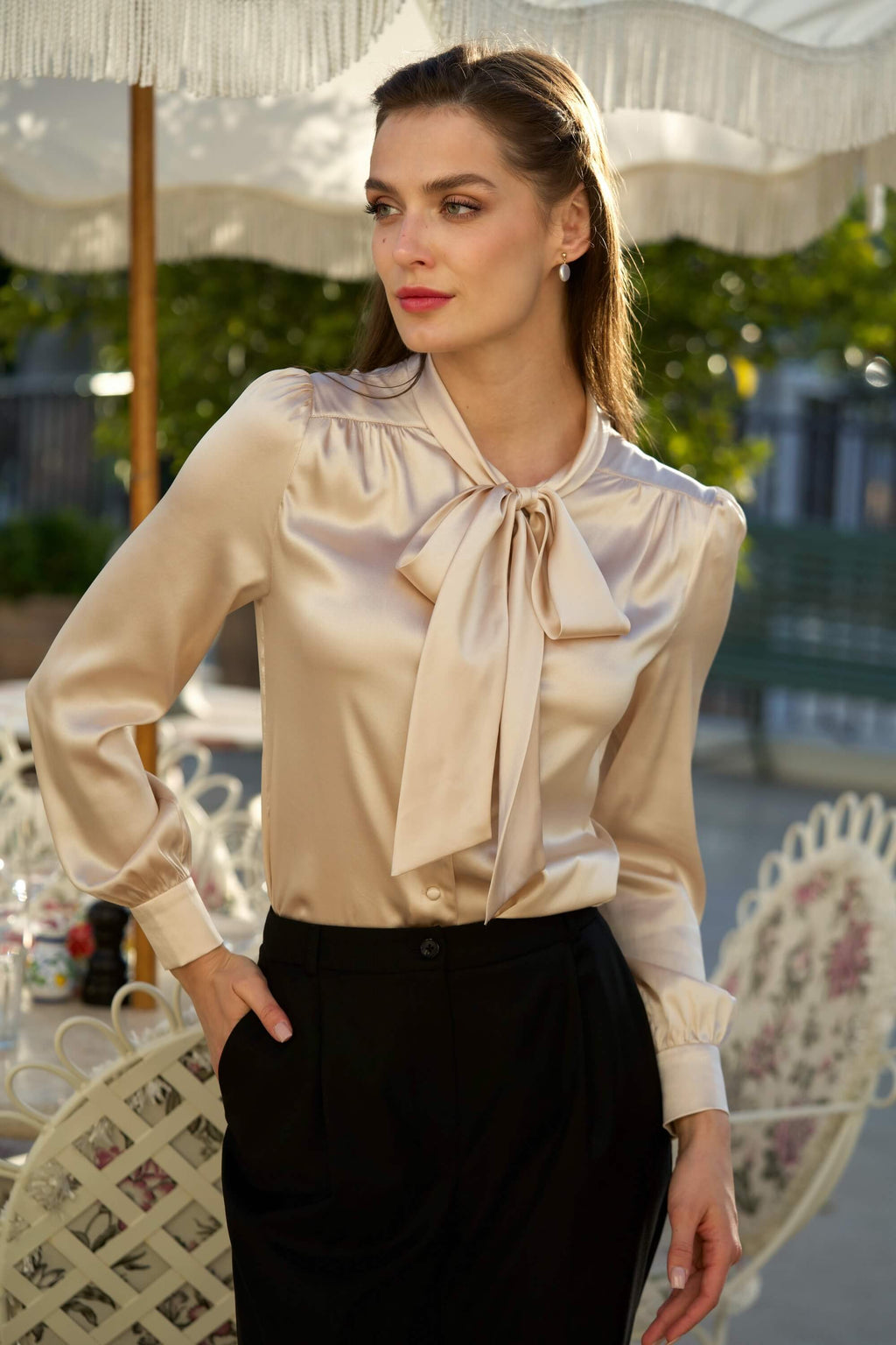 Lena Silk Bow Blouse
