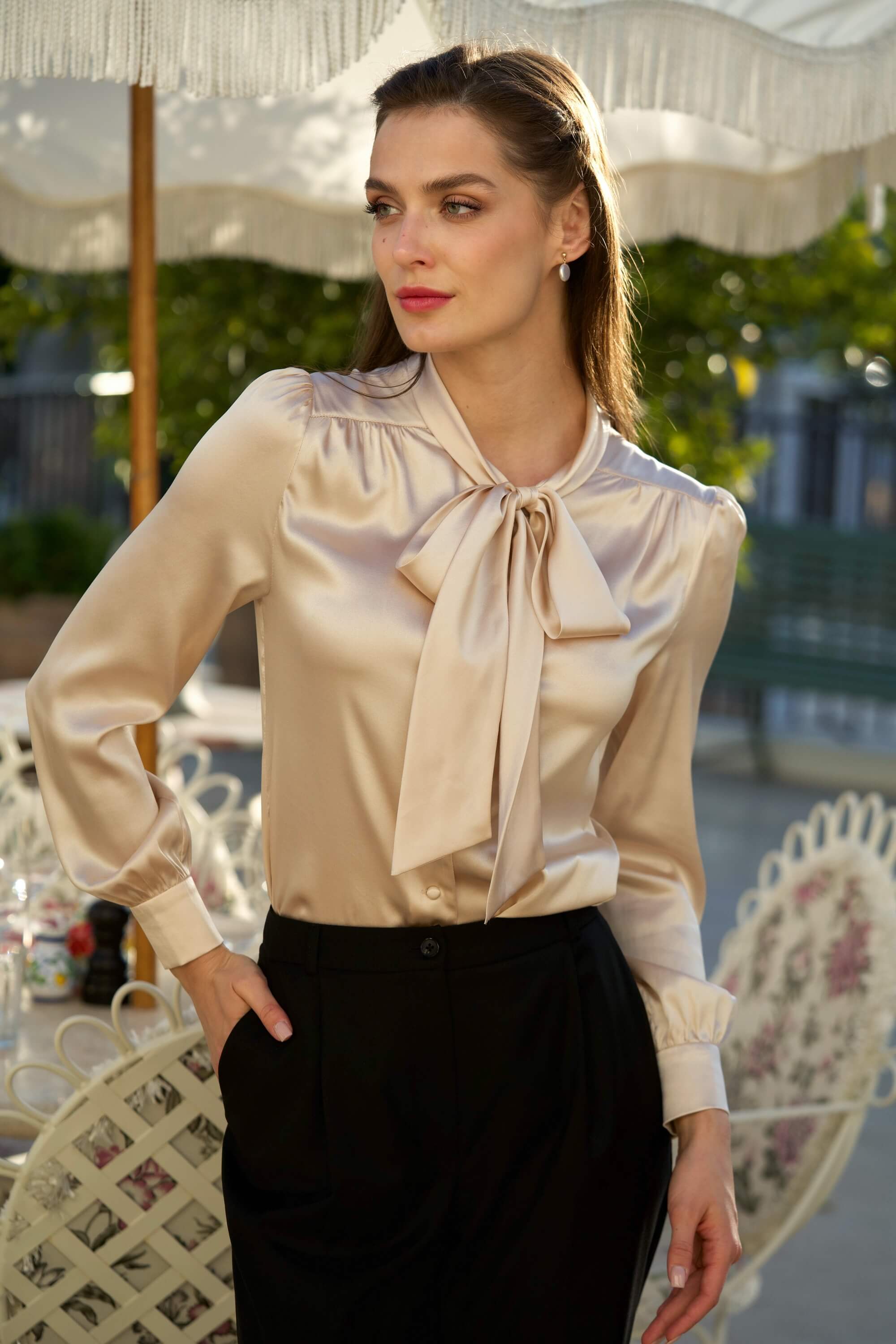Lena Silk Bow Blouse