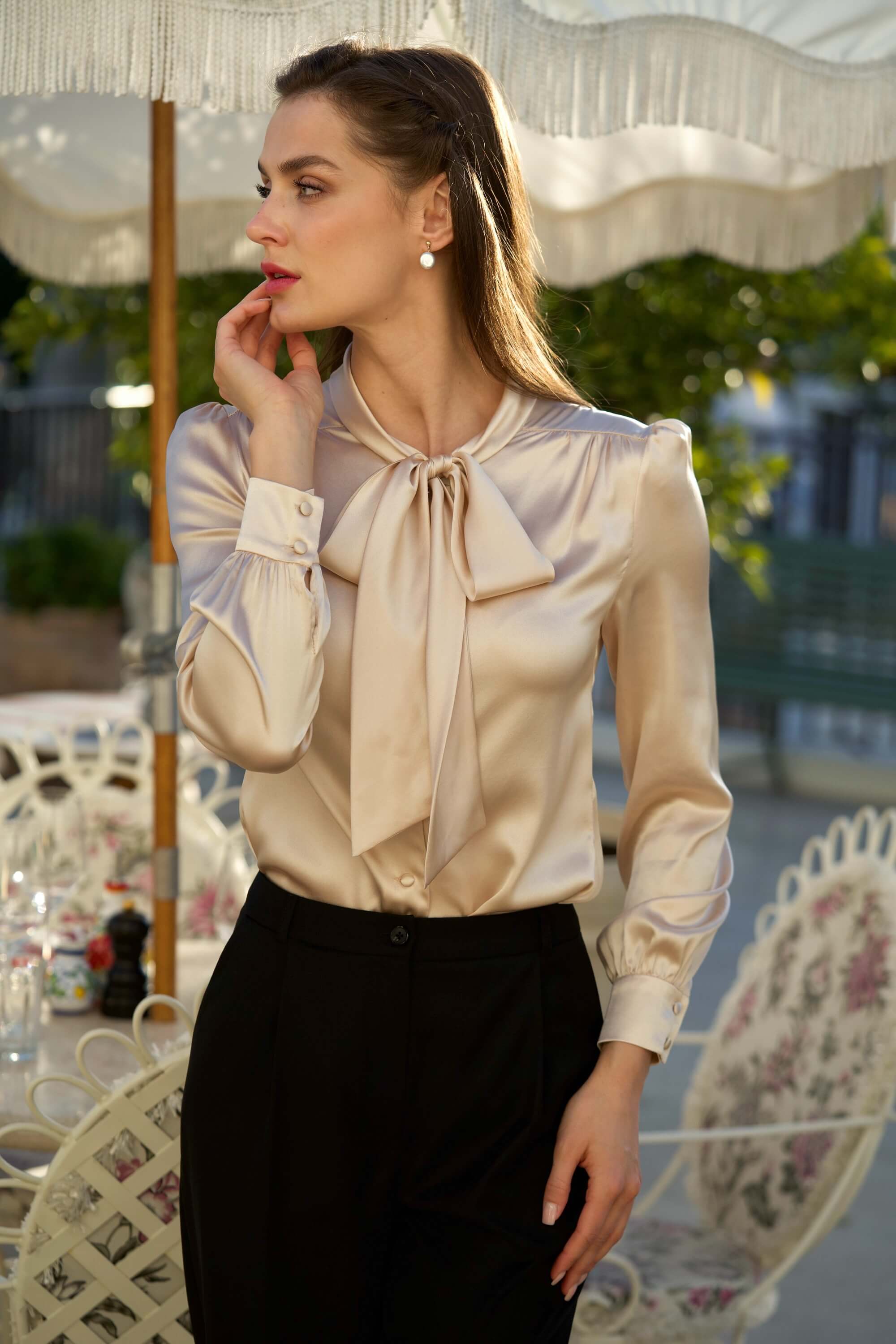 Lena Silk Bow Blouse