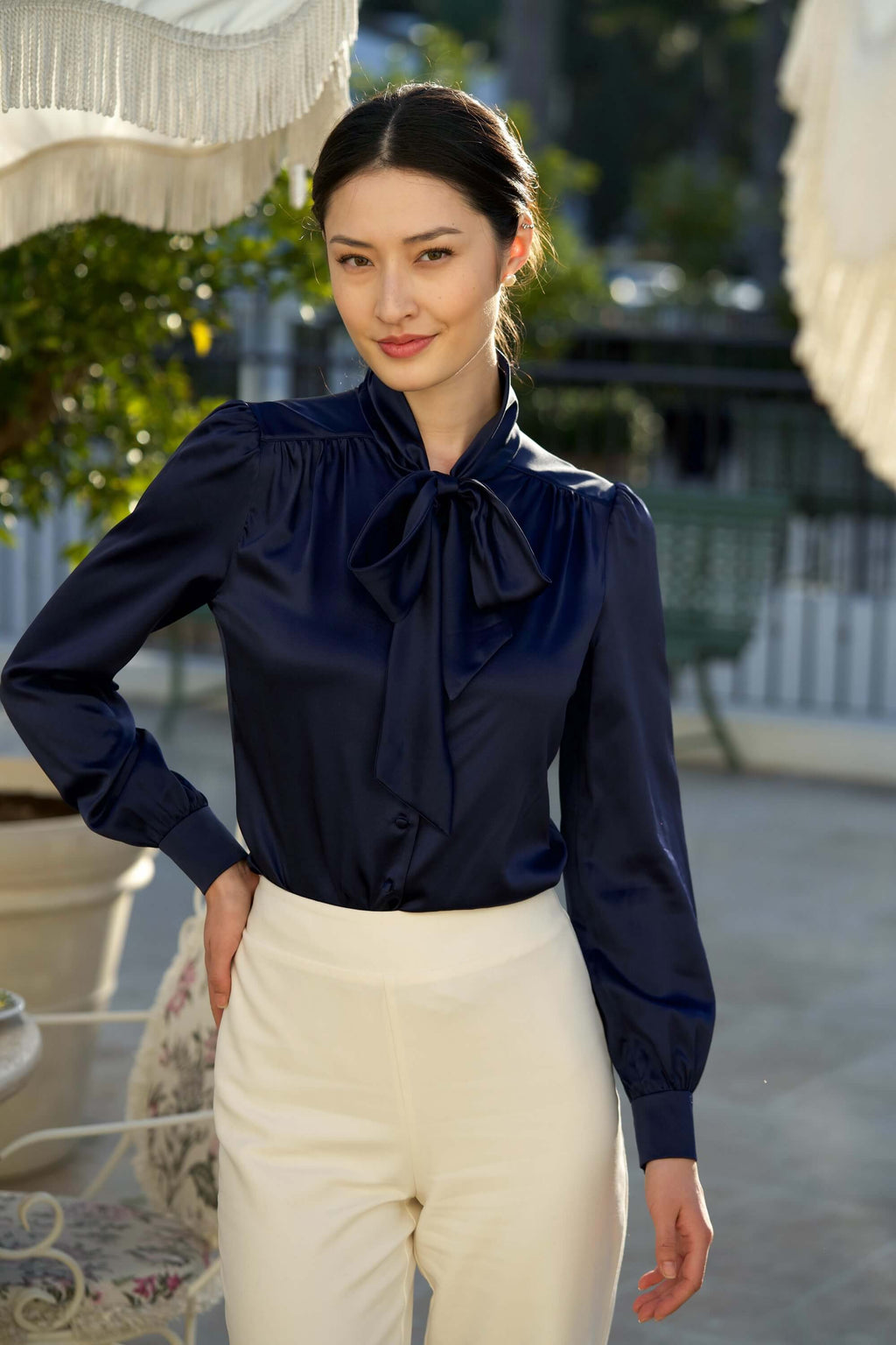 Lena Silk Bow Blouse