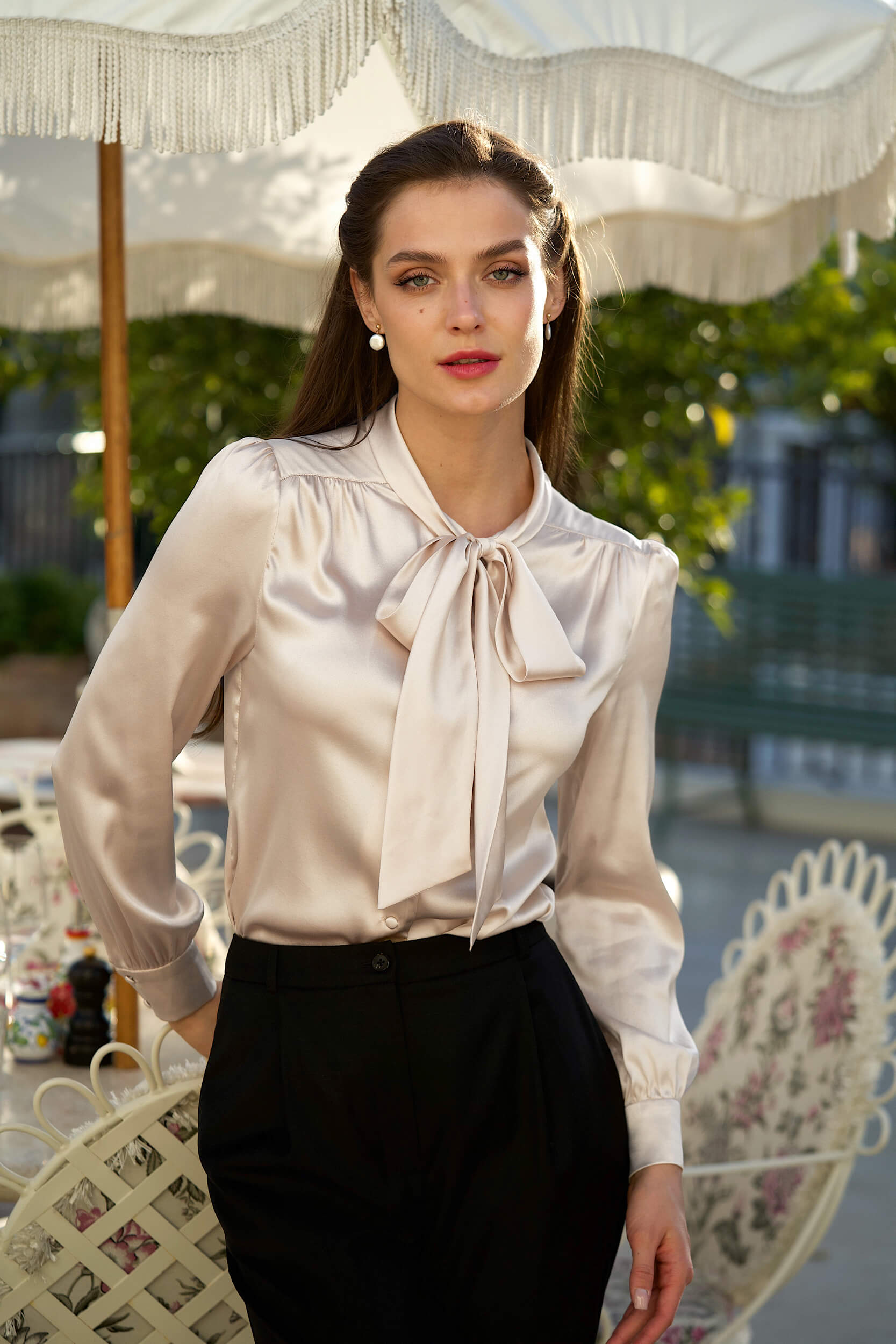 Lena Silk Bow Blouse