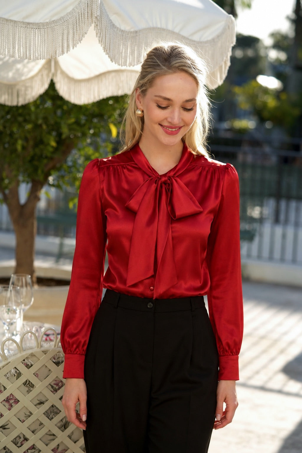 Lena Silk Bow Blouse