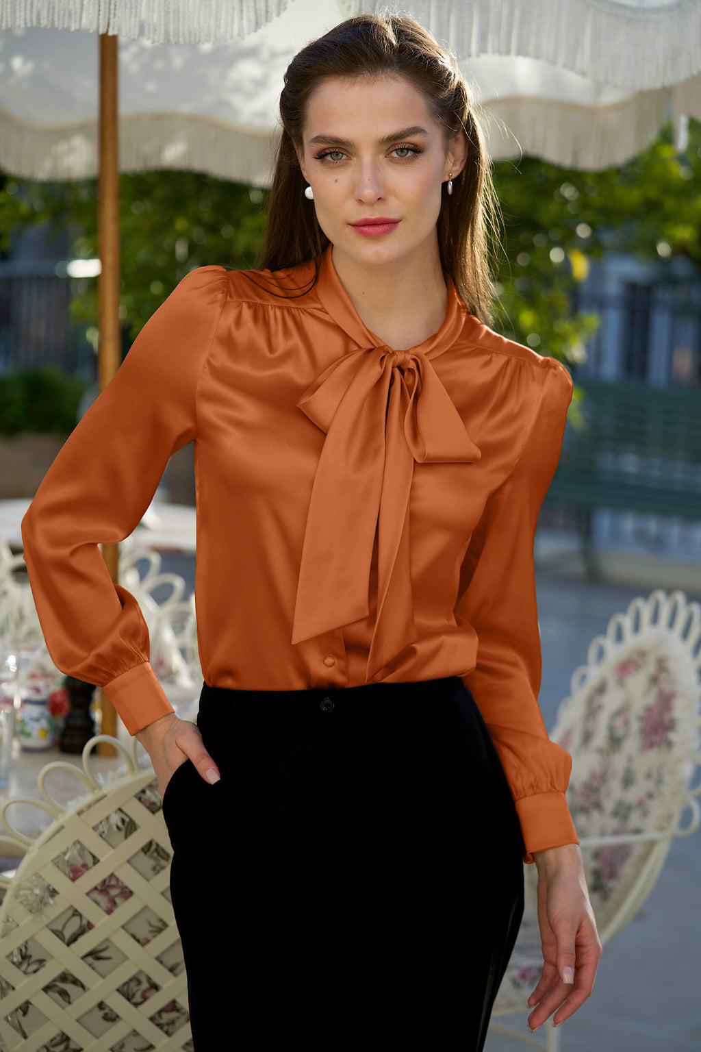 Lena Silk Bow Blouse