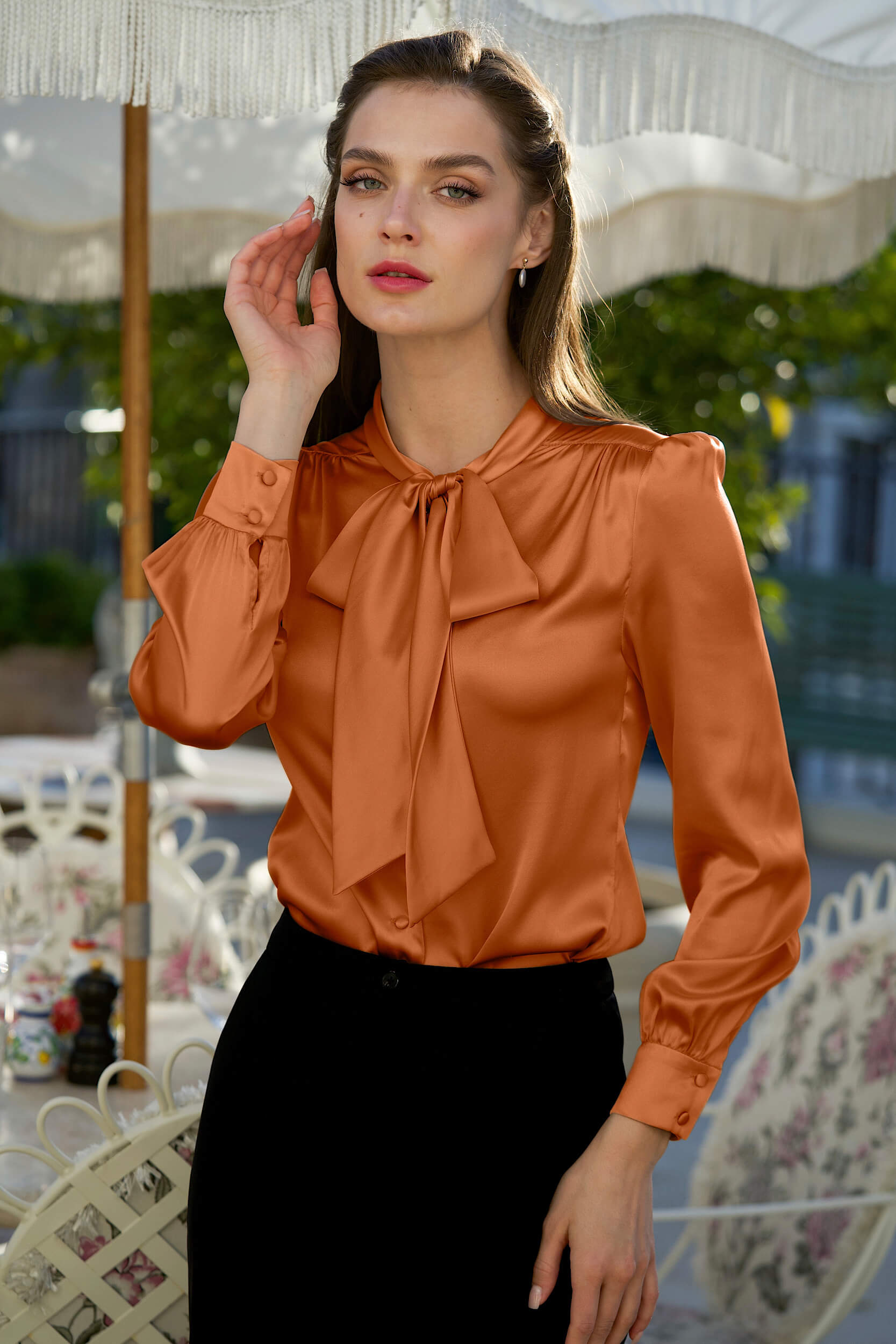 Lena Silk Bow Blouse