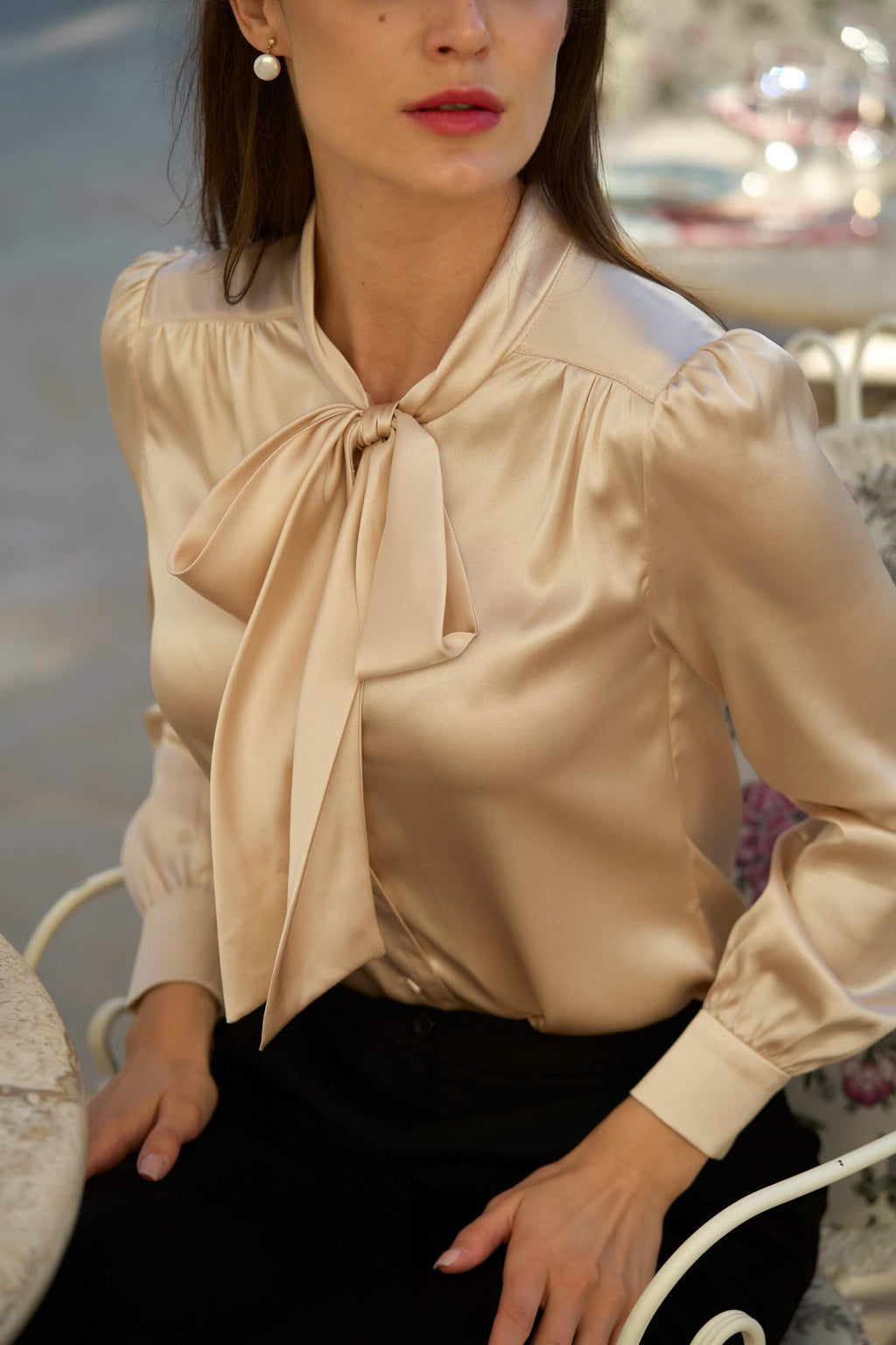 Lena Silk Bow Blouse
